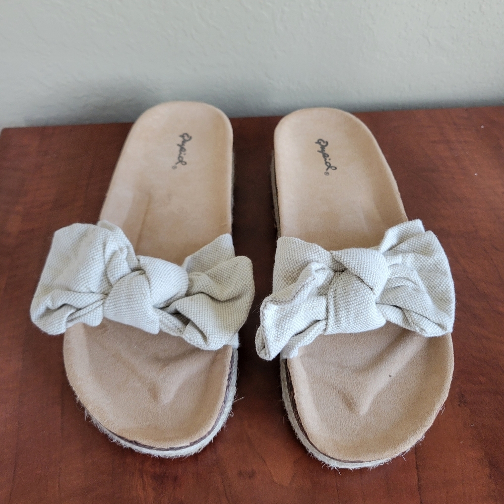 New - Women's Qupid Haidy Bow Espadrille Slide Sandals In Beige Size 7 - Picture 3 of 10